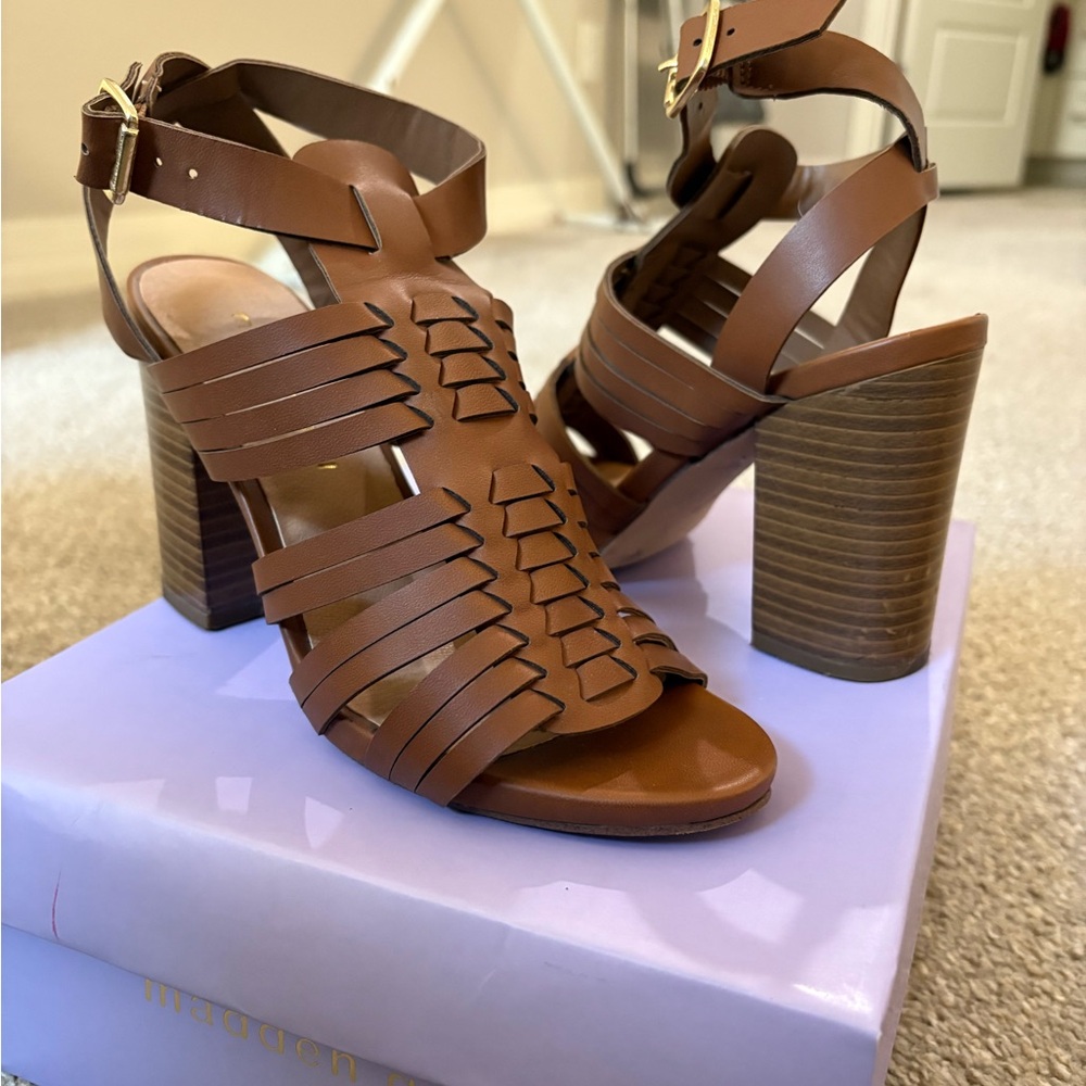 Madden Girl Tan Strappy Block Heels